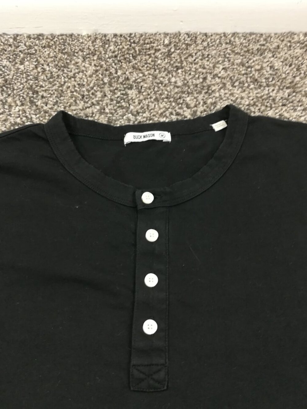 Buck Mason Shirt Henley Curved Hem Cotton Button Up Black Mens Medium - Picture 2 of 8